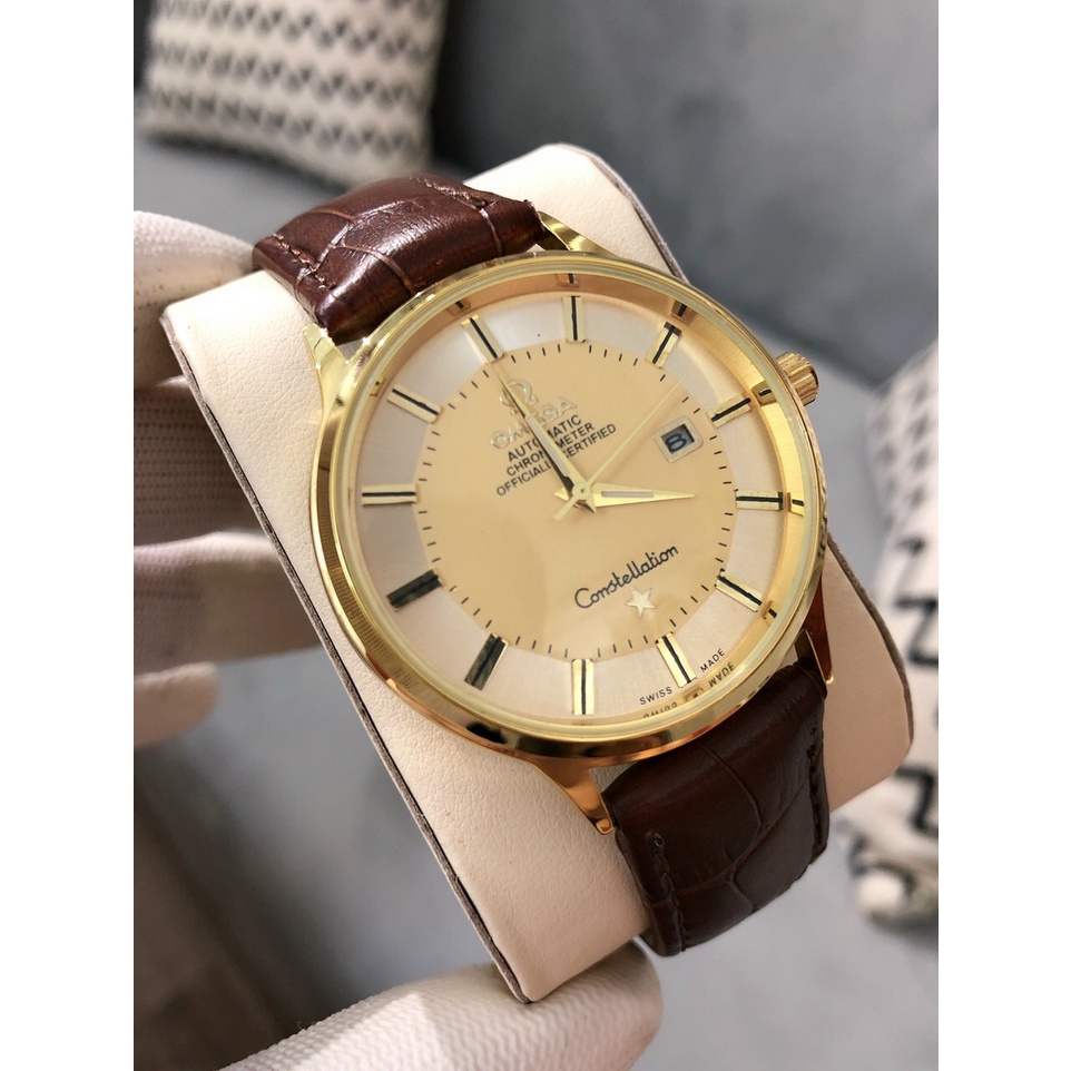 Đồng Hồ Nam Omega Dây Da Size 40mm Mặt Bát Quái Siêu Sang Trọng - Bảo Hành 12 Tháng - Chống Nước