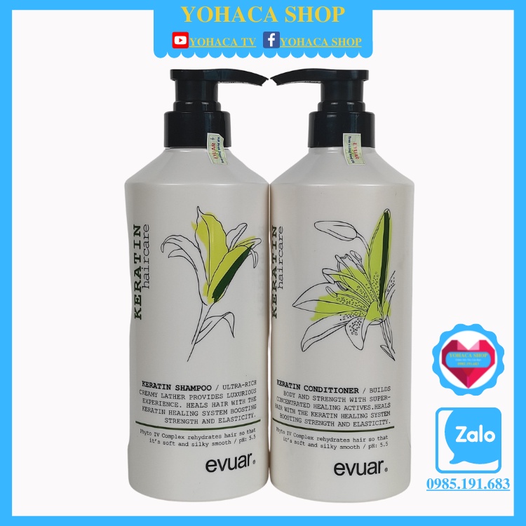 Bộ Dầu Gội Xả Evuar Keratin Chống Rụng Tóc 758ml