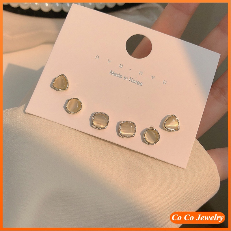 Khuyên Tai Đính Đá Opal Phong Cách Thời Trang Nhật Hàn Đơn Giản