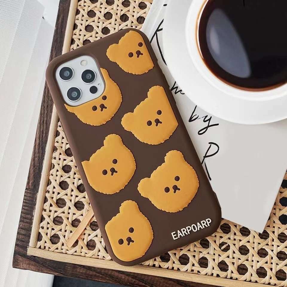 Ốp Điện Thoại Silicon Họa Tiết Gấu Nâu Dễ Thương Chống Sốc Cho iPhone 13 12 11 Pro Max XR XS Max X