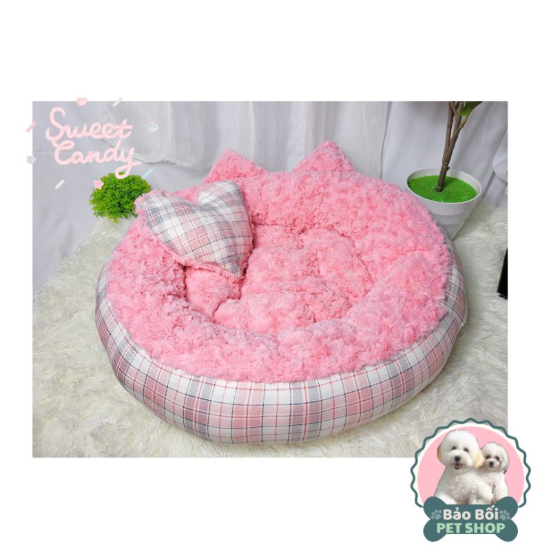Nệm Hồng Tai Mèo Kèm Gối Nằm Dễ Thương Cho Thú Cưng- Bảo Bối Pet Shop