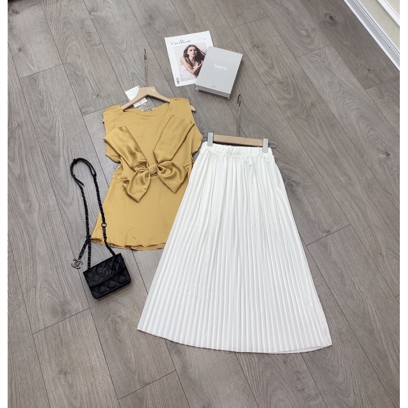 Set áo nơ chân váy dập ly cực xinh (Ảnh thật trải sàn) | BigBuy360 - bigbuy360.vn