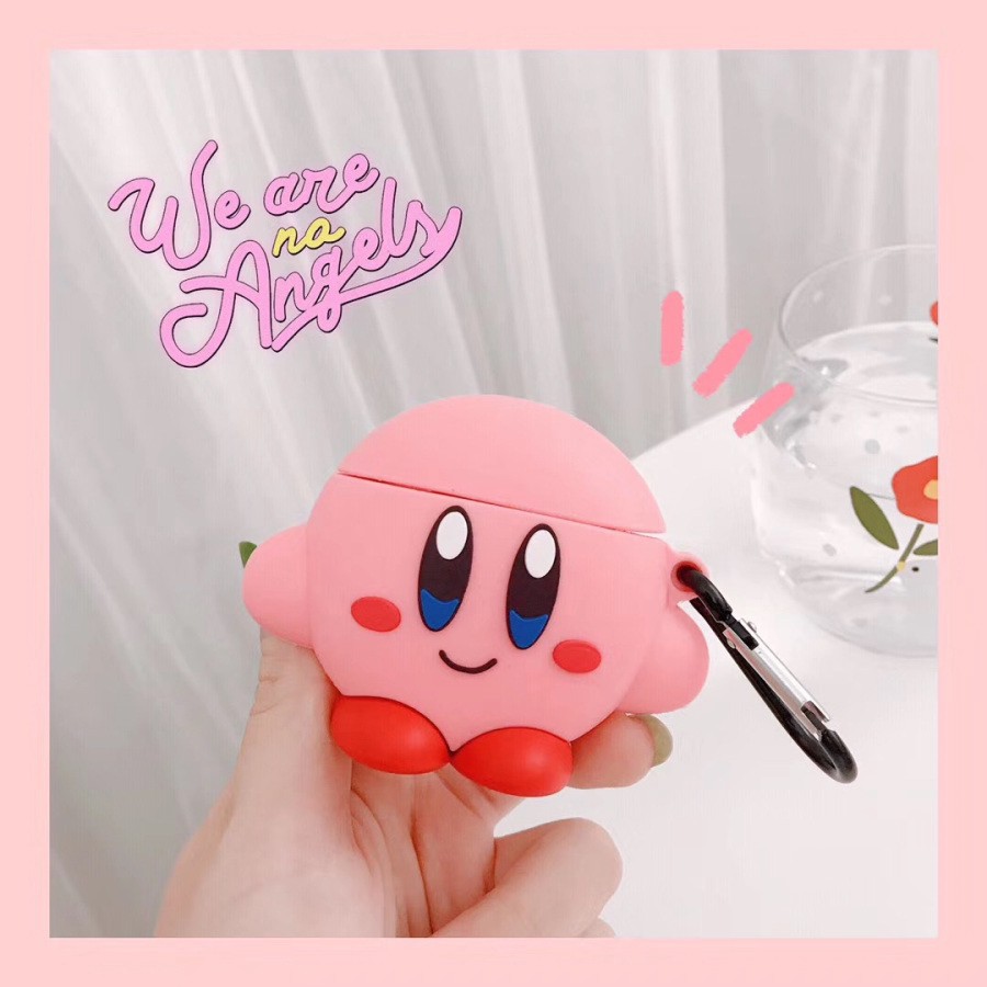 Vỏ Bọc Hộp Sạc Tai Nghe Silicon Chống Va Đập Hình Kirby Hoạt Hình Dễ Thương Với Móc Khóa