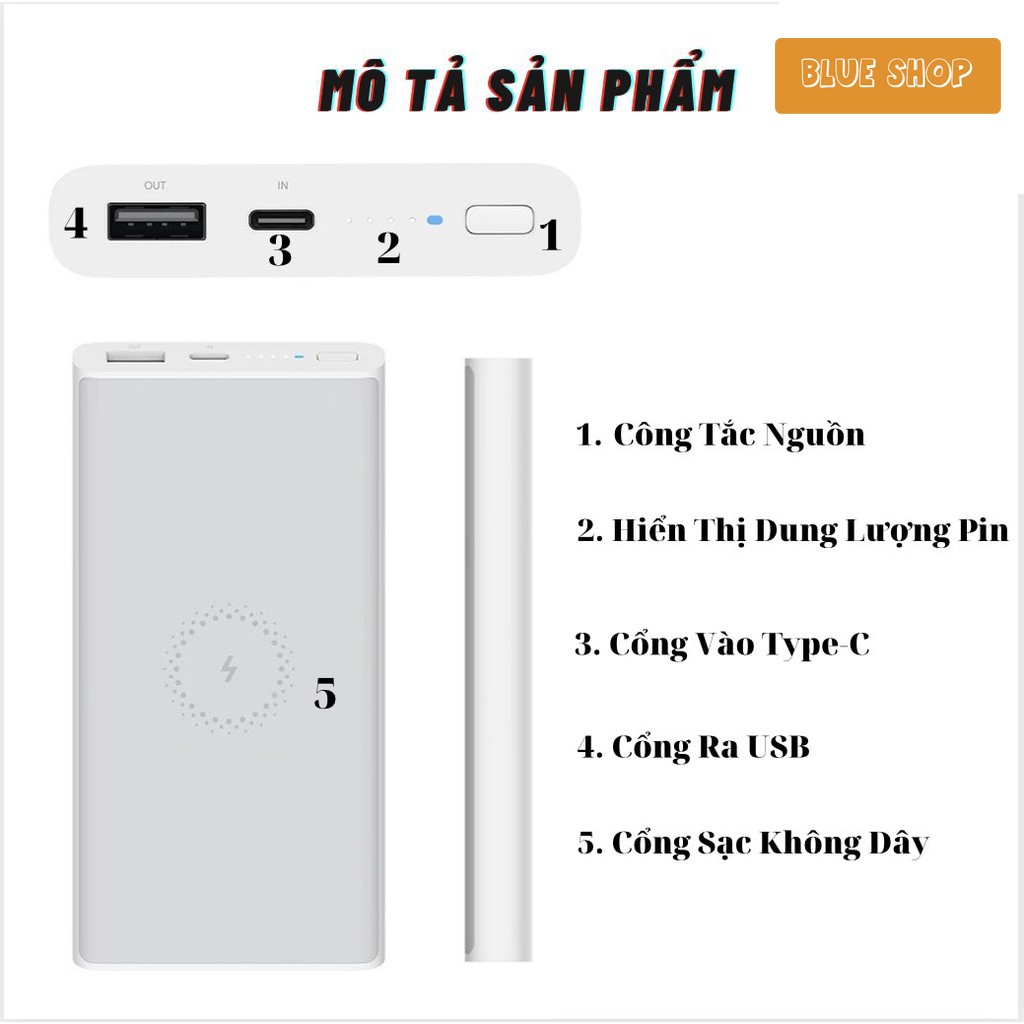 Sạc dự phòng không dây Xiaomi dung lượng 10000mAh vỏ nhôm thiết kế sang trọng , Sạc dự phòng xiaomi ,pin dự phòng 10000