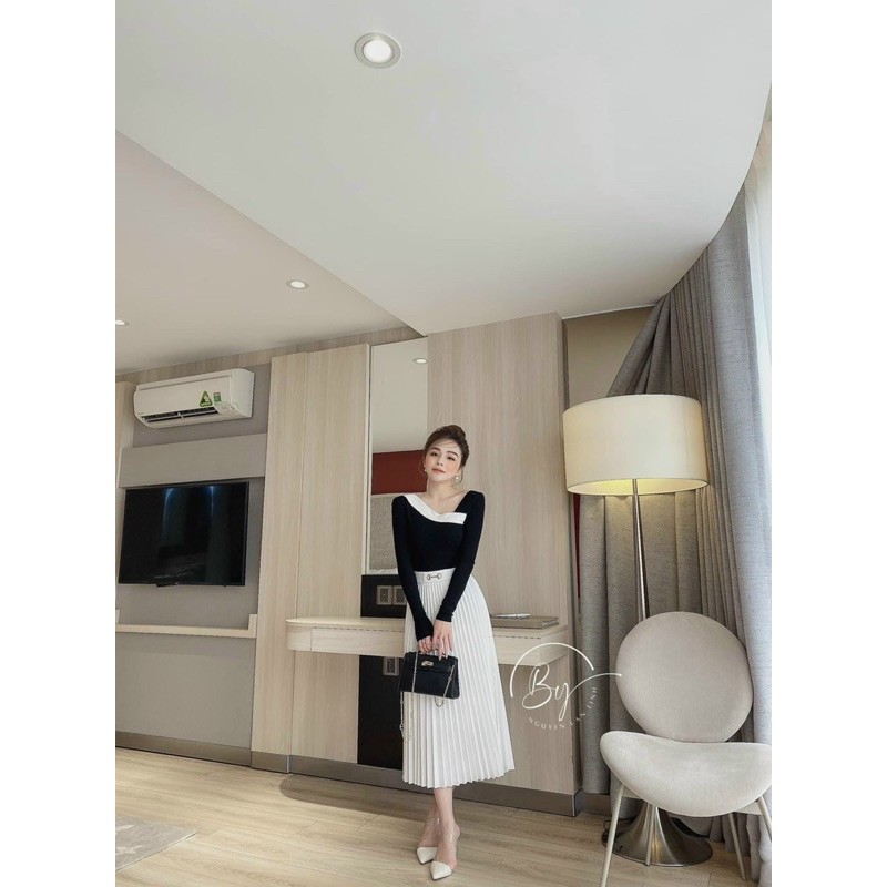 Áo kiểu thun borip dày dặn phối màu chanh xã Hàng y hình
