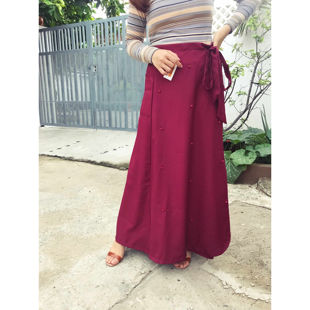 Váy chống nắng thời trang - vải dày dặn, mềm mại - Đỏ đô đính hột Jin Shop | BigBuy360 - bigbuy360.vn