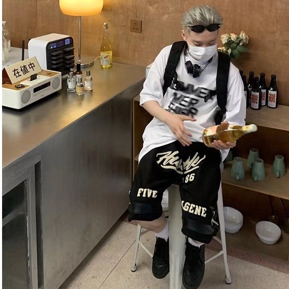 Quần Short Denim Ống Rộng In Chữ Thời Trang Hip Hop Dành Cho Nam Và Nữ