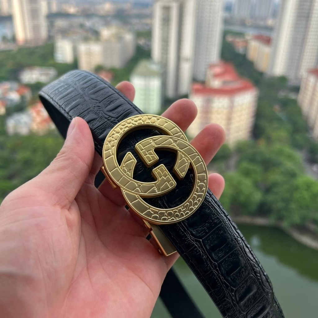 Thắt lưng nam - Dây nịt nam vân da cá sấu mặt khóa tự động, kim loại nguyên khối trẻ trung lịch lãm TL11