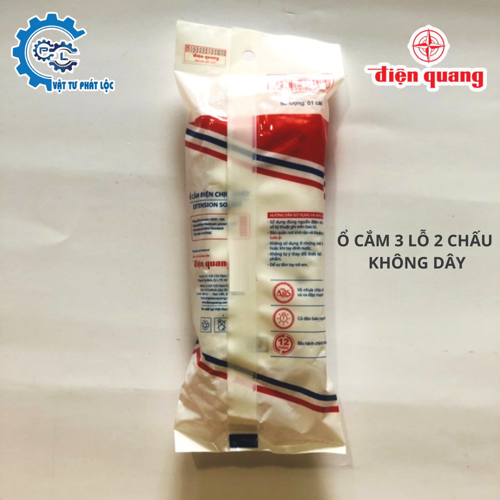 Ổ cắm Điện quang 3 lỗ, 2 chấu không dây