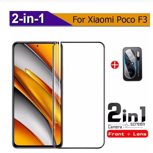 Ốp Điện Thoại Mặt Kính 2 Trong 1 Bảo Vệ Ống Kính Máy Ảnh Toàn Diện Cho Xiaomi Poco F3 Pocophone F3 PocoF3