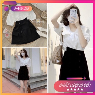 Set Bộ Nữ Áo Sơ Mi Bèo Kèm Chân Váy Cúc ,Sét Váy Ngắn Xòe Mix Áo SM Cộc Tay Mẫu Mới Hot Hit