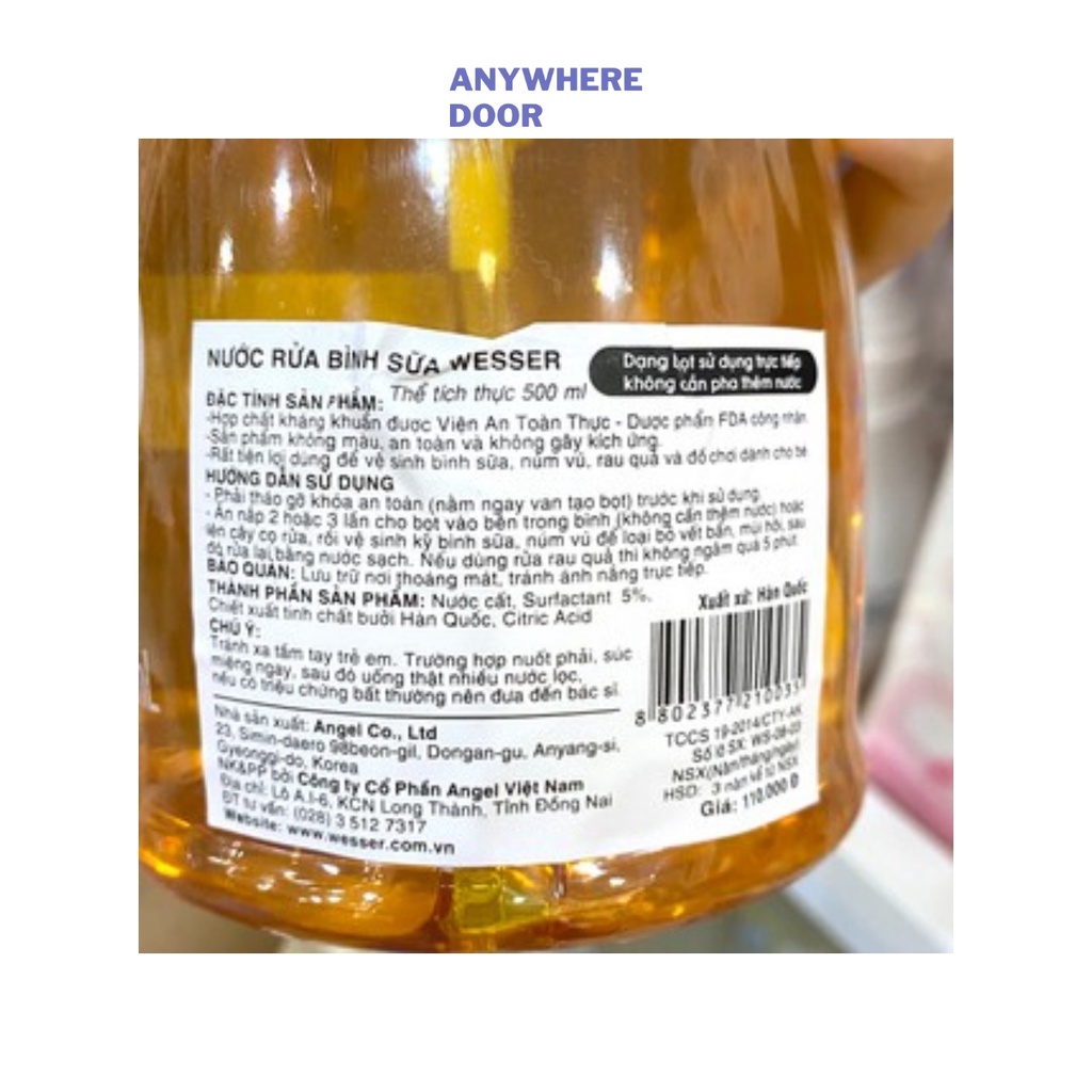 Nước rửa bình sữa Wesser chai/ túi