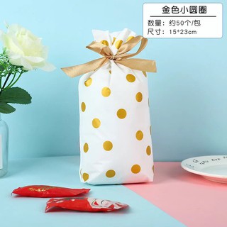 Túi đựng bánh kẹo buộc nơ chấm bi (set 10 cái)
