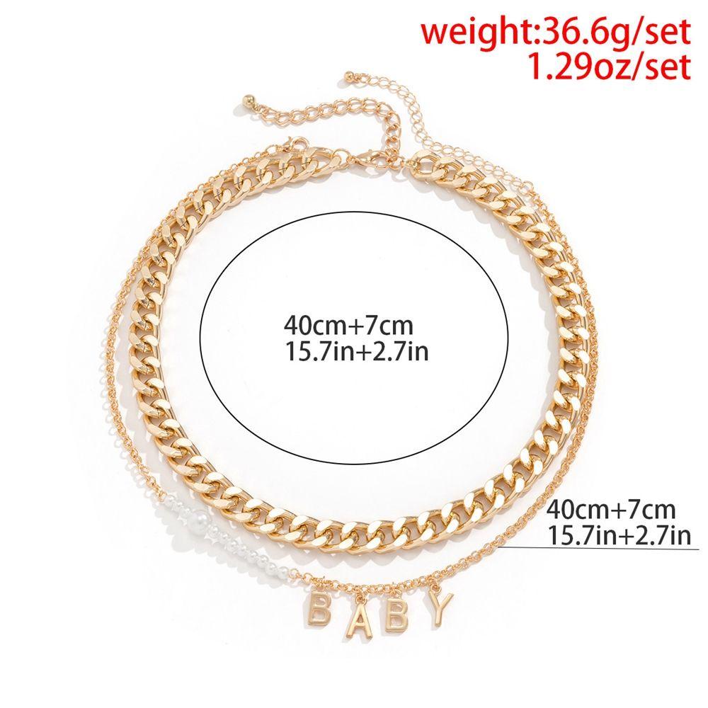Set 2 Vòng cổ Ngọc Trai Hình Chữ BABY Đơn Giản Phong Cách Punk Cho Nam Và Nữ