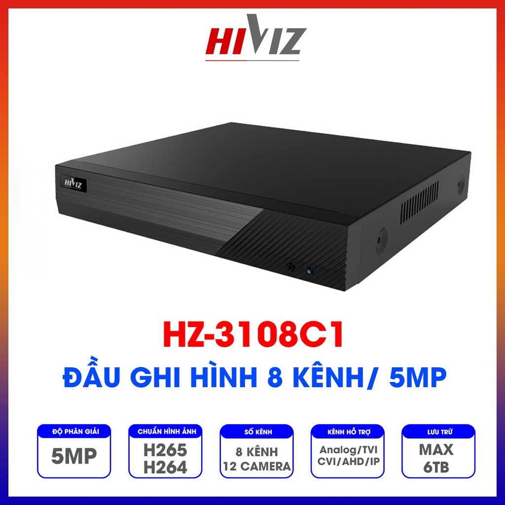 Đầu ghi hình HD TVI 5MP HIKVISION | HIVIZ PRO, HD-TVI 4/8 kênh - Không hỗ trợ cổng Alarm - Hàng chính hãng - BH 24 Tháng