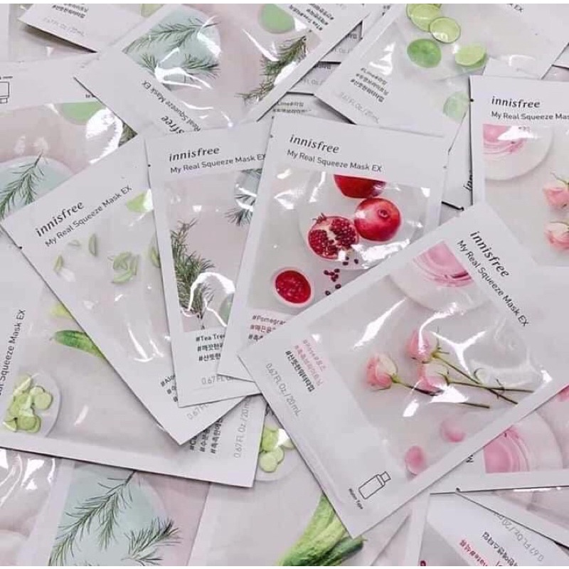 Mặt Nạ Giấy Innisfree My Real Squeeze Mask EX ❤️ mẫu mới 2020 ❤️💯 chính hãng ❤️ mặt nạ Hàn Quốc chính hãng ❤ 20ml | Thế Giới Skin Care