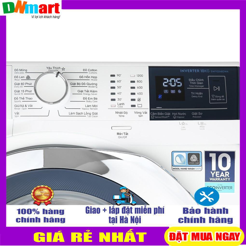 Máy giặt Electrolux 10kg màu trắng EWF1024BDWA