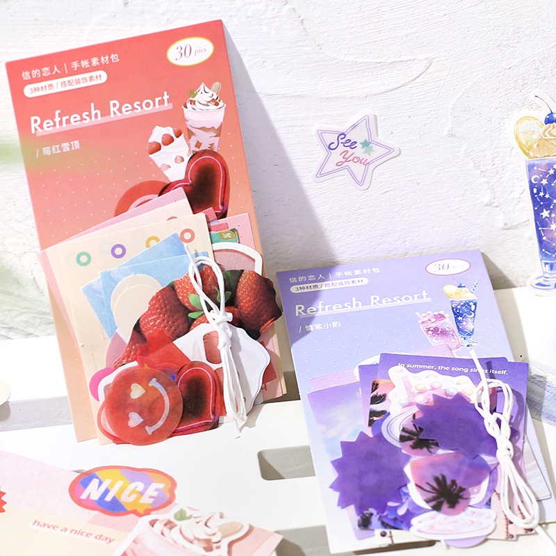 Set sticker washi và giấy trang trí decor (set 15 mẫu x 2)