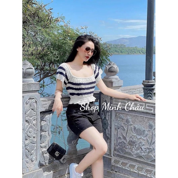 Áo croptop kẻ tay cánh tiên Zarraaa