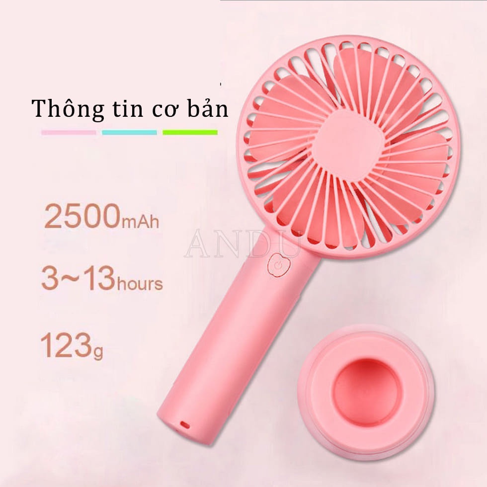 Quạt Tích Điện Cầm Tay Tặng Pin Sạc 4 Cánh 3 Tốc Độ Gió Có Đế Để Bàn, Quạt Để Bàn Pin Sạc USB Tiện Lợi