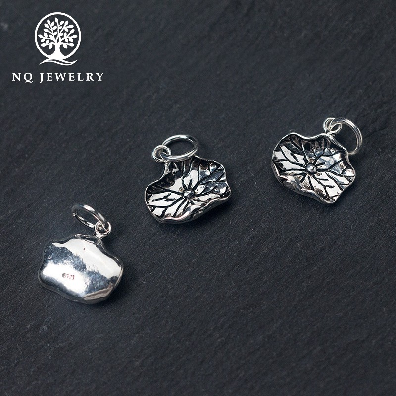 Mặt dây chuyền bạc hình lá sen treo - NQ Jewelry