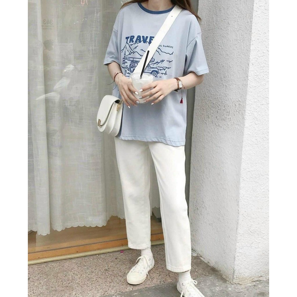 Set Bộ Phối màu From Rộng Unisex – TRAVEL, Đồ Bộ Mặc Nhà Tay Lỡ Freesize