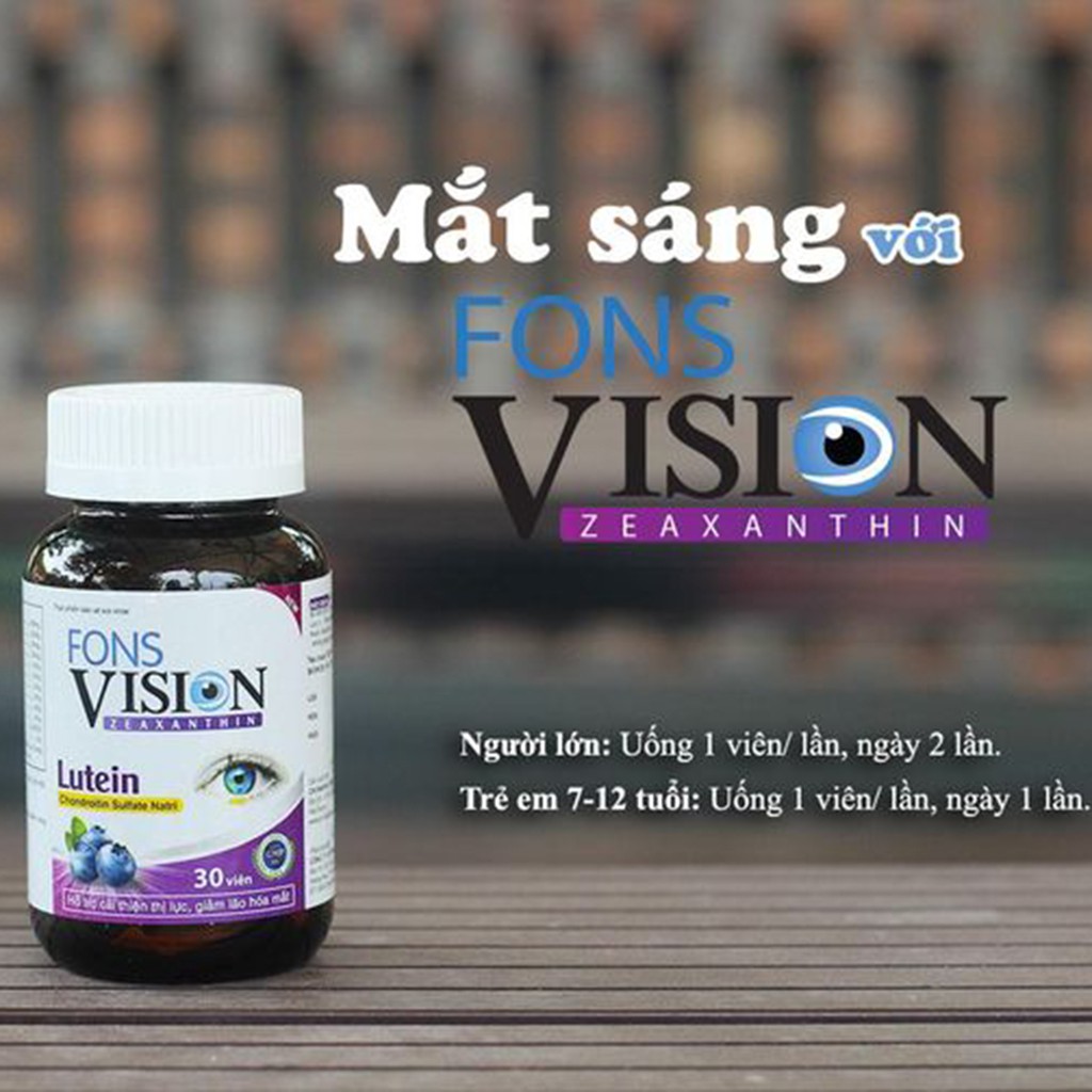 Thuốc bổ mắt Viên uống bổ mắt Fons Vision Chăm sóc sức khỏe mắt cho mắt sáng hết khô nhức mỏi mắt cho bé Hộp 30 viên