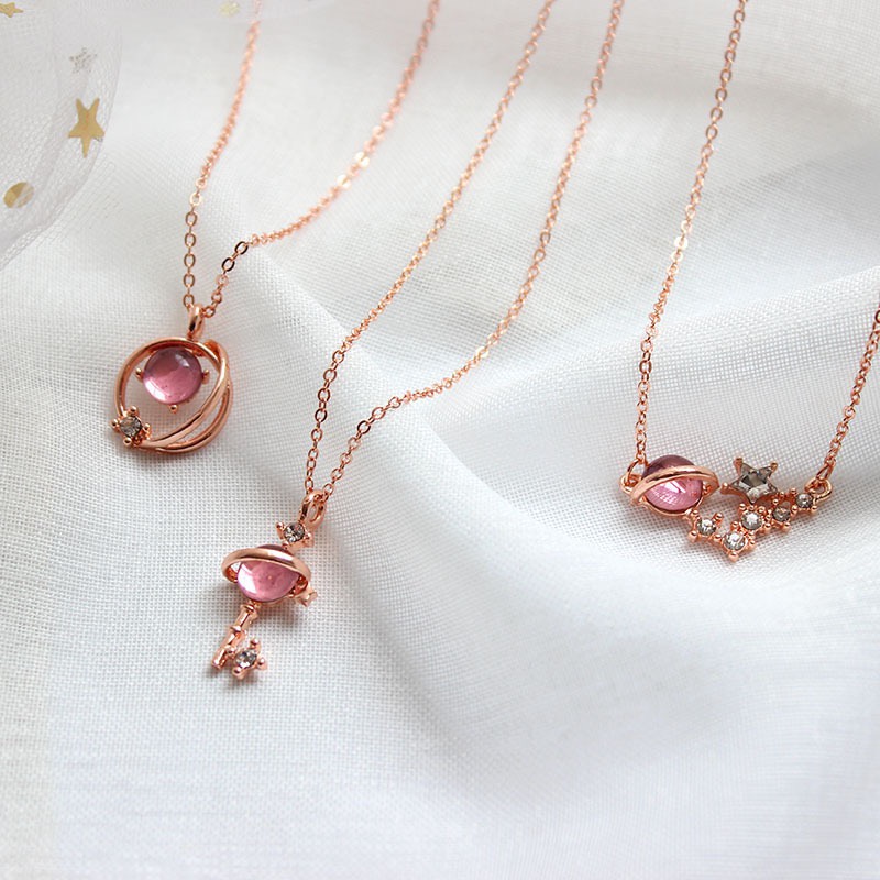 Dây chuyền có mặt đính đá sapphire hồng ngọc nhân tạo phong cách Hàn Quốc cho nữ