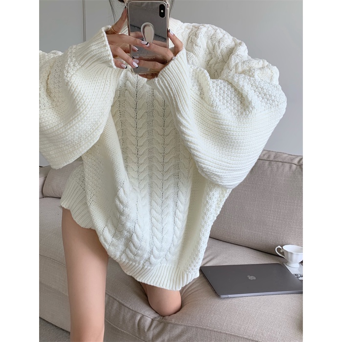 Áo sweater dáng rộng dài vừa kiểu xoắn | BigBuy360 - bigbuy360.vn