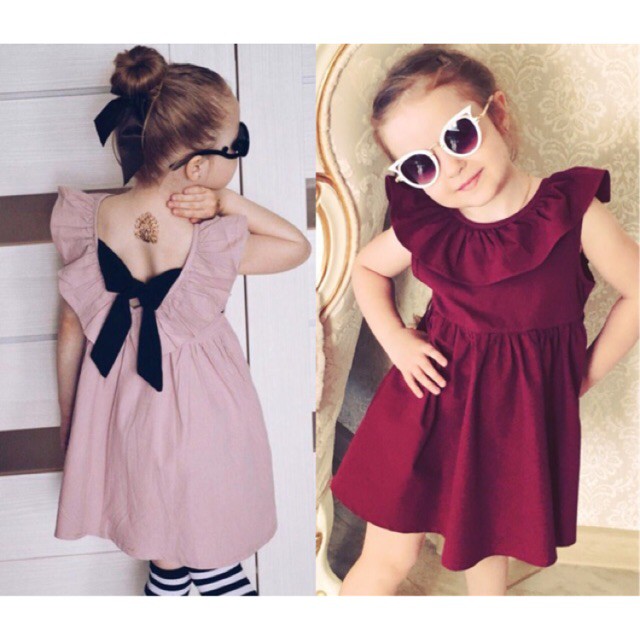 Đầm Bé Gái Thắt Nơ Eo