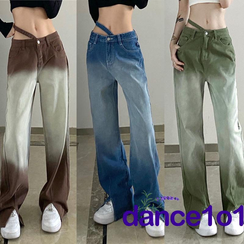 Quần jean ống thẳng cạp vừa phối màu gradient thời trang dành cho nữ