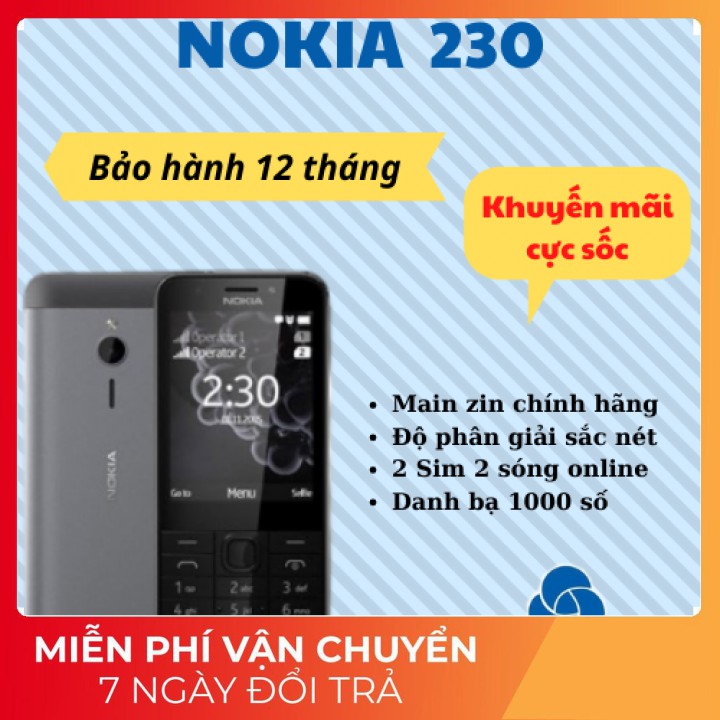 [Sỉ] Điện thoại nokia 230 chính hãng, main zin, màn zin, vỏ mới ( tặng kèm pin và sạc ) cũ 99%-Bảo hành 12 tháng