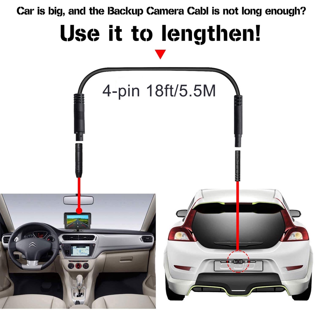 Dây Cáp Camera Mở Rộng EKLEVA (4-pin 18ft / 5.5m) Cho Android 8.1