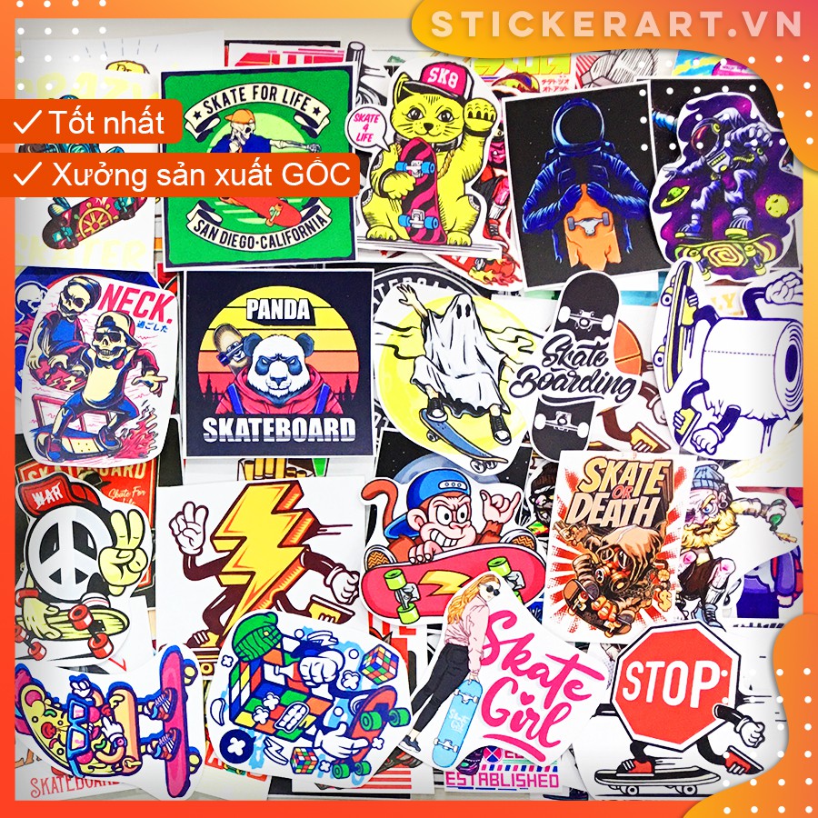 [SKATE] 120 Sticker chống nước/dán xe laptop mũ bảo hiểm vali...