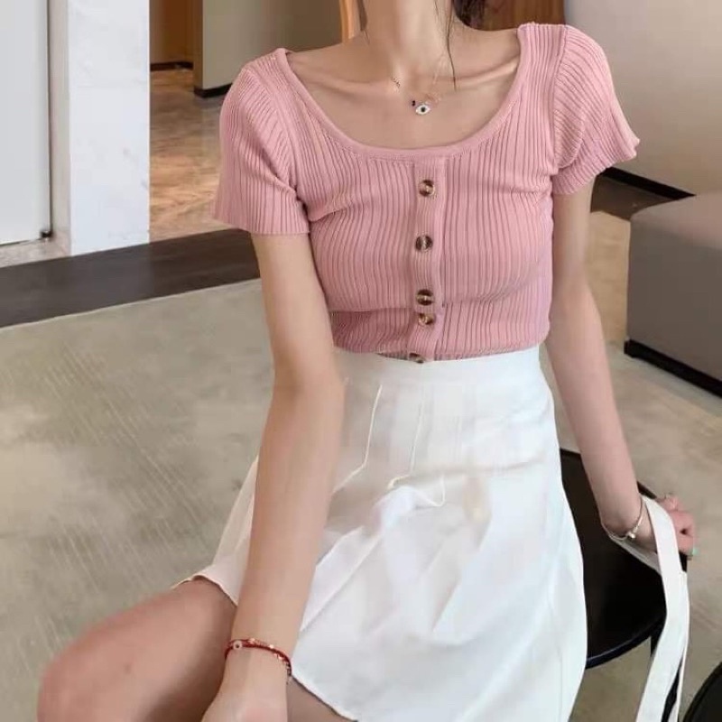 Áo len gân nữ ôm body hàng khuy Ulzzang
