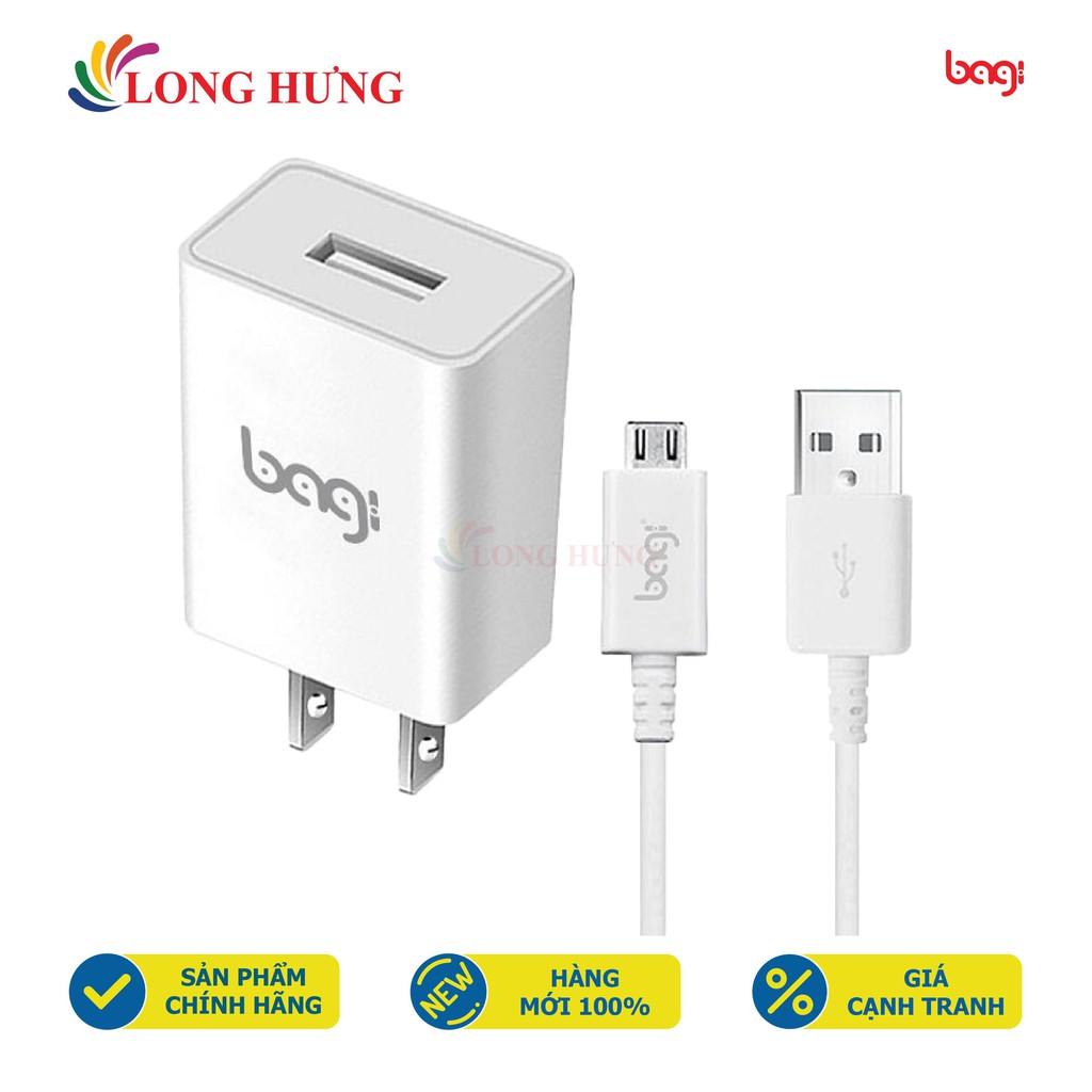 Combo cốc sạc Bagi 2A 1USB + Cáp Micro USB 1m CB-M52n - Hàng chính hãng