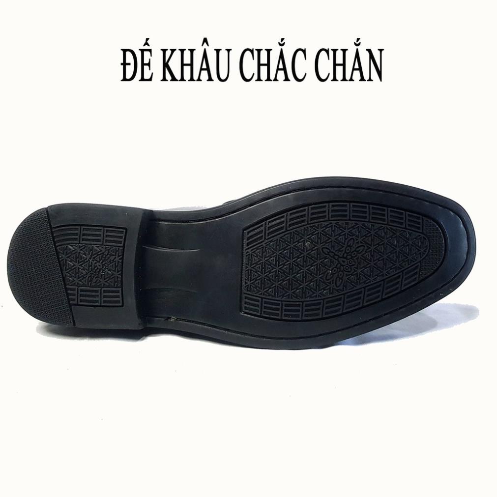 Giày da bò tăng chiều cao nam 6cm Giày tây nam da bò thật mũi bo tròn dành cho người trung niên cao niên O-9 màu nâu .
