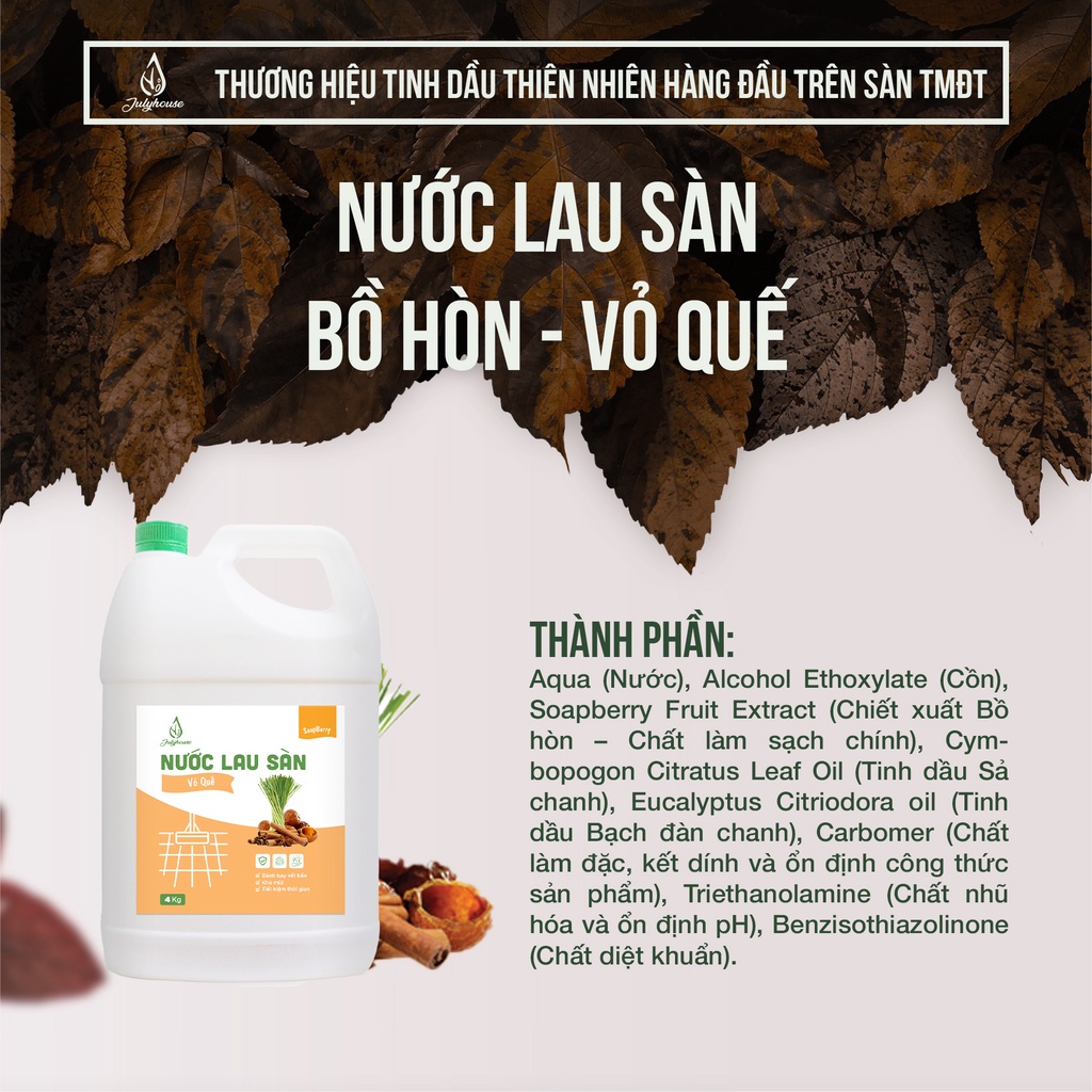 Nước lau sàn Bồ Hòn Julyhouse 1000ml/4kg khử mùi, đuổi muỗi hiệu quả