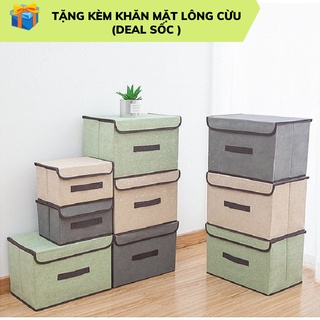 Combo 2 Hộp vải đựng đồ dùng cá nhân có quai xách Túi vải tủ đựng quần áo mini gấp gọn