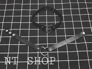 vòng cổ choker khuyên tim 2in1