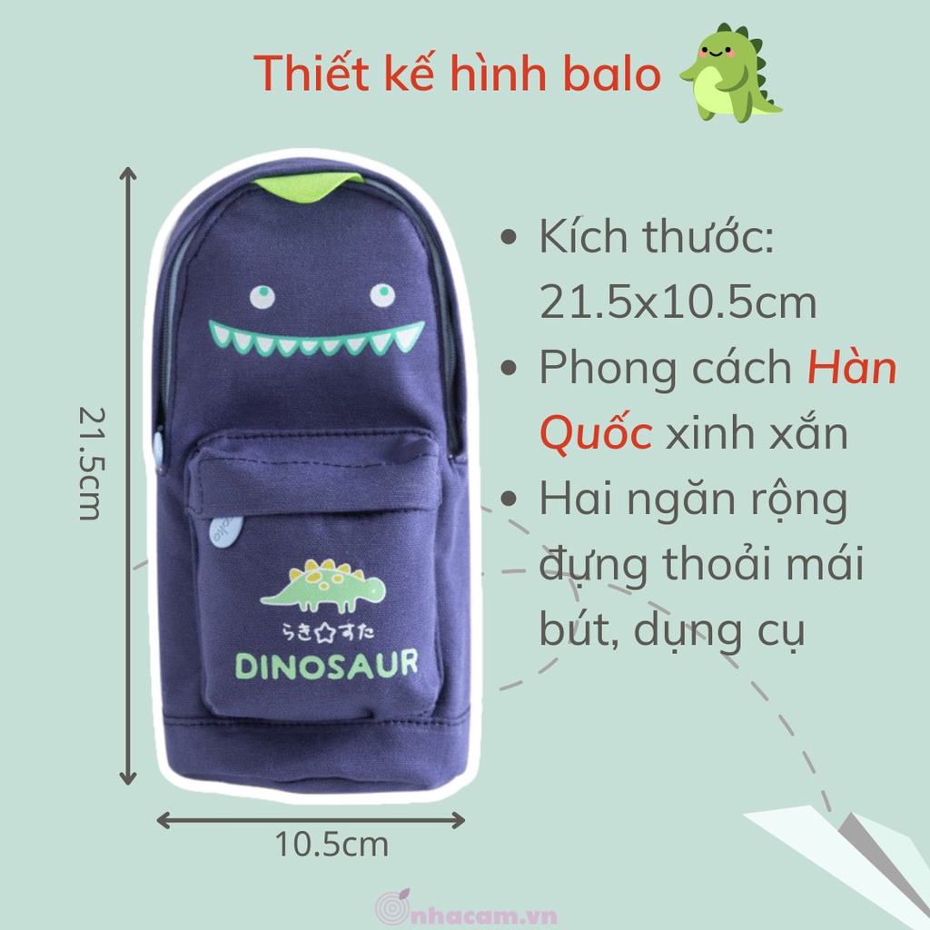 Túi Bút Balo Dinosour Vải Nhà Cam