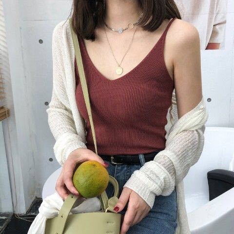 Áo Hai Dây Dệt Kim Cổ Chữ V Thời Trang Mùa Hè Quyến Rũ Cho Nữ