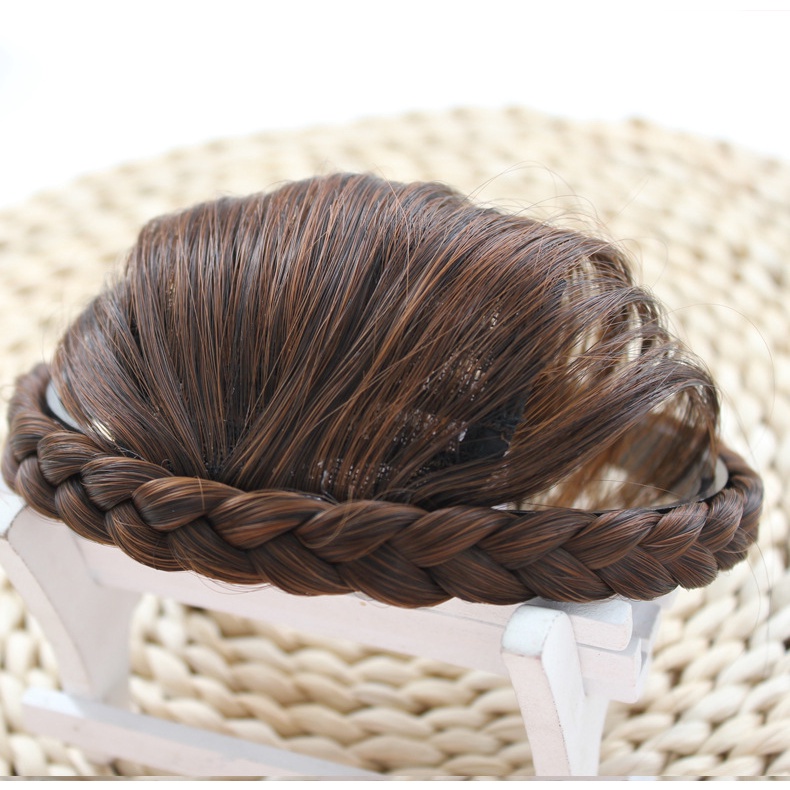 Tóc Giả Ngắn / Cài Tóc Mái Bằng Sợi Tổng Hợp Màu Đen / Nâu Nhạt Dành Cho Nữ