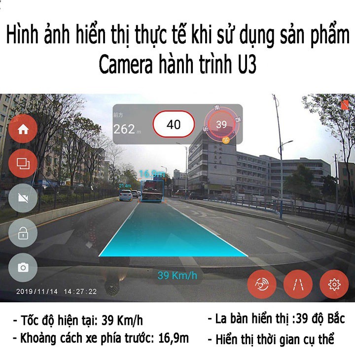 CAMERA HÀNH TRÌNH U3 [ FREESHIP ] KẾT NỐI VỚI MÀN HÌNH ANDROID CÓ TÍNH NĂNG CẢNH BÁO LÀN ĐƯỜNG - BẢO HÀNH 6 THÁNG