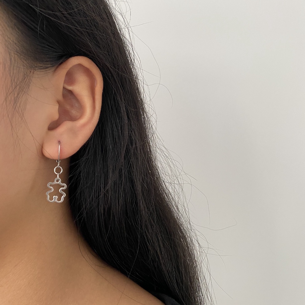 Khuyên Tai Hình Gấu Bằng Thép Không Gỉ Phong Cách Retro