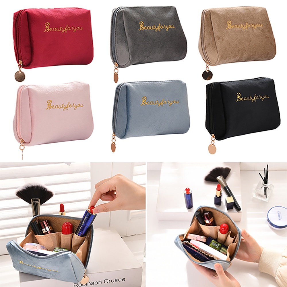 Túi đựng mỹ phẩm mini bằng nhung có khóa kéo nhiều màu đơn giản nhỏ gọn đa dụng cho nữ