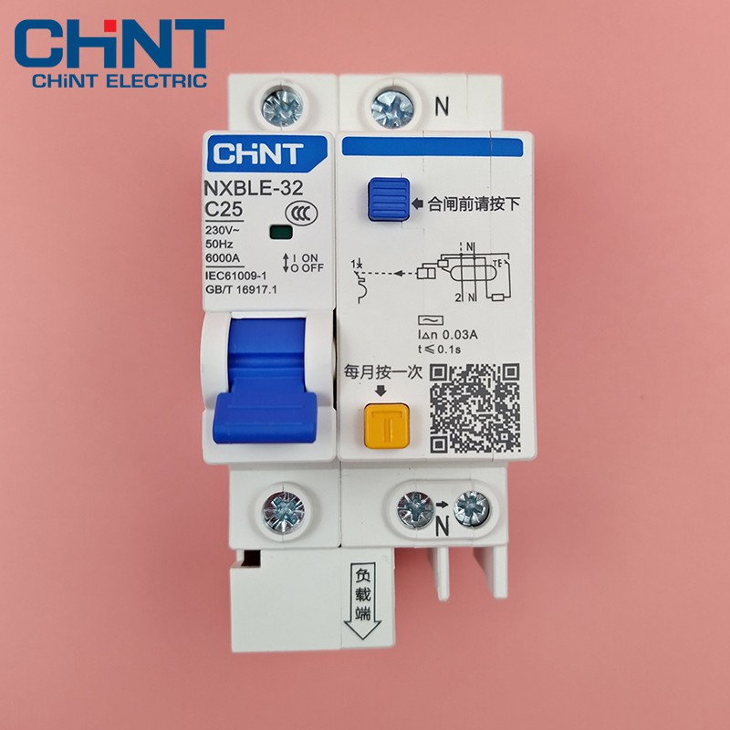 Aptomat chống giật CHINT ELCB cầu dao chống rò điện CB NXBLE-32 NXBLE-63 1P+N 16A 20A 25A 32A 40A 63A