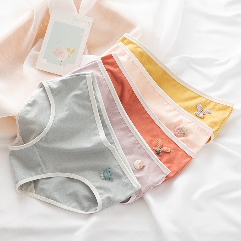 Quần Lót Nữ Cotton Màu Trơn Viền Trắng Hoạ Tiết Hoạt Hình Xinh Xắn Quần Chíp Dễ Thương Mainia Shop