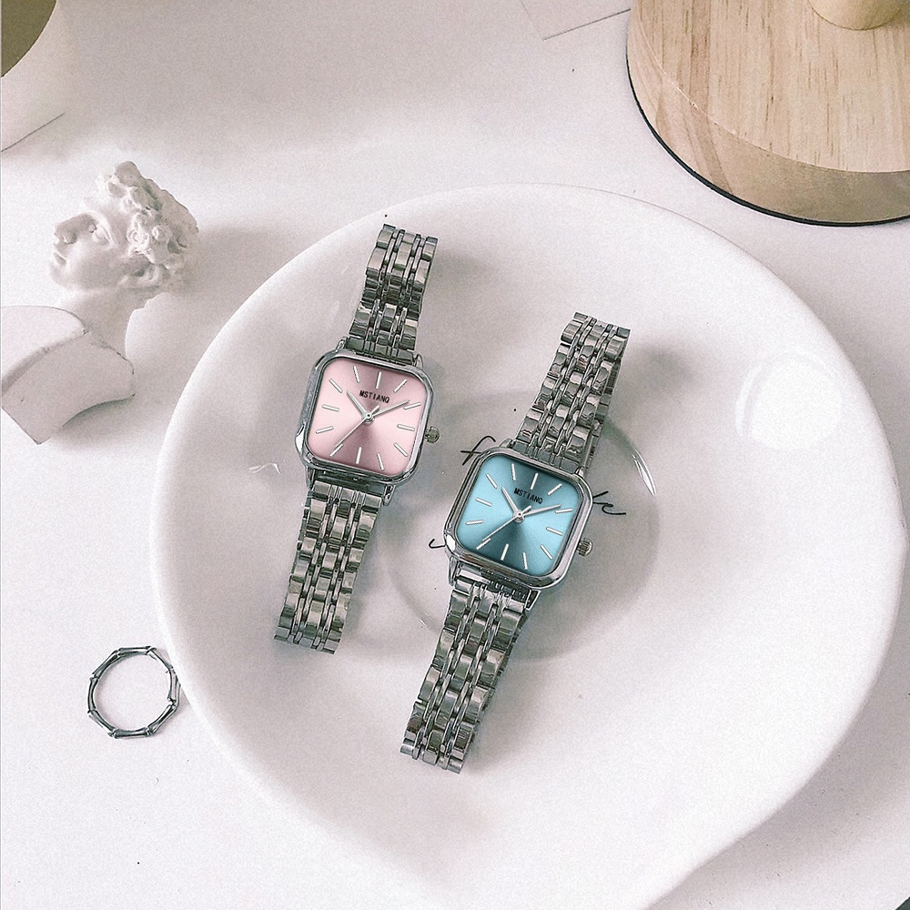 Đồng Hồ Đeo Tay Mặt Vuông Dây Inox Đơn Giản Thời Trang Hàn Quốc Dành Cho Nữ