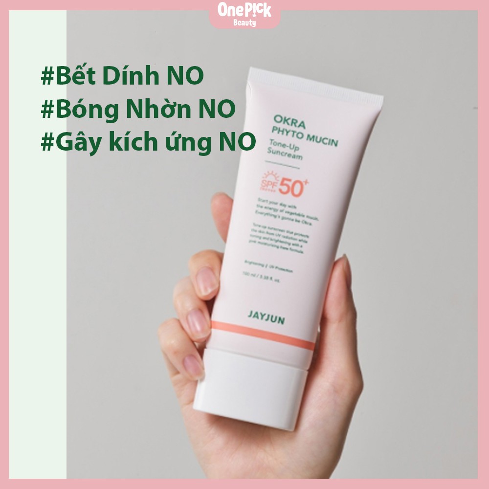 Kem chống nắng Jayjun Okra Phyto Tone-Up chống tia UV với SPF 50+, làm dịu, nâng tông và dưỡng ẩm không gây bết dính, bóng nhờn với thành phần hoàn toàn lành tính cho da nhạy cảm [JAYJUN OKRA PHYTO TONE-UP SUN CREAM 100ML]